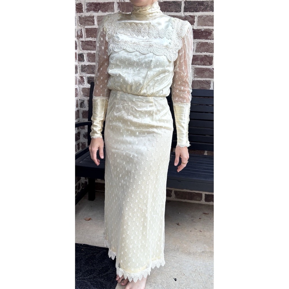VTG'70s Gunne Sax Jessica's Ivory Lace Wedding Prairie Maxi Dress XS/S No SZ Tag